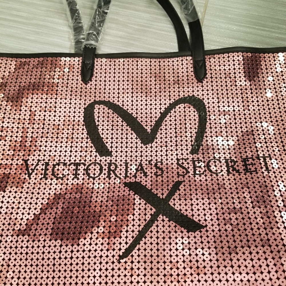 NEW Victoria Secret rose gold sequined tote